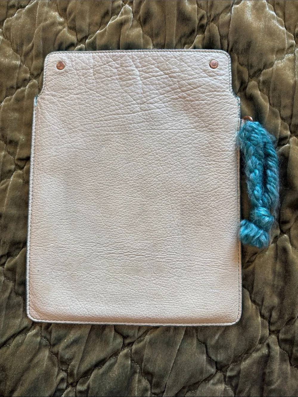 Free People Teal Leather Tablet Sleeve with Teal Stitching